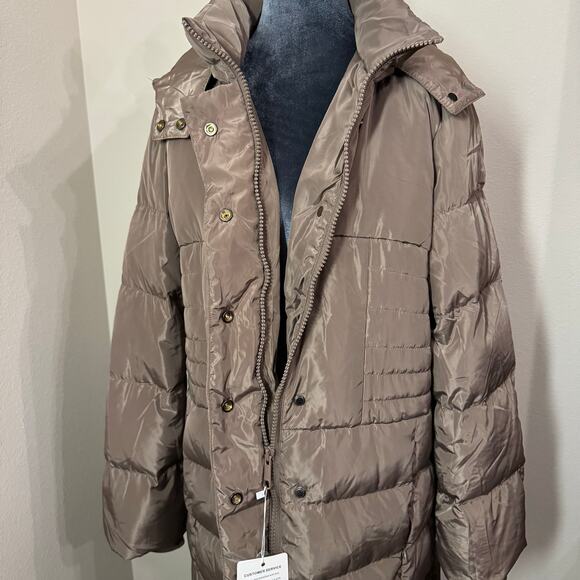 Women's Down Filled Puffer Full Length Jacket Brown Size Large NWT Obosoyo - Picture 4 of 10